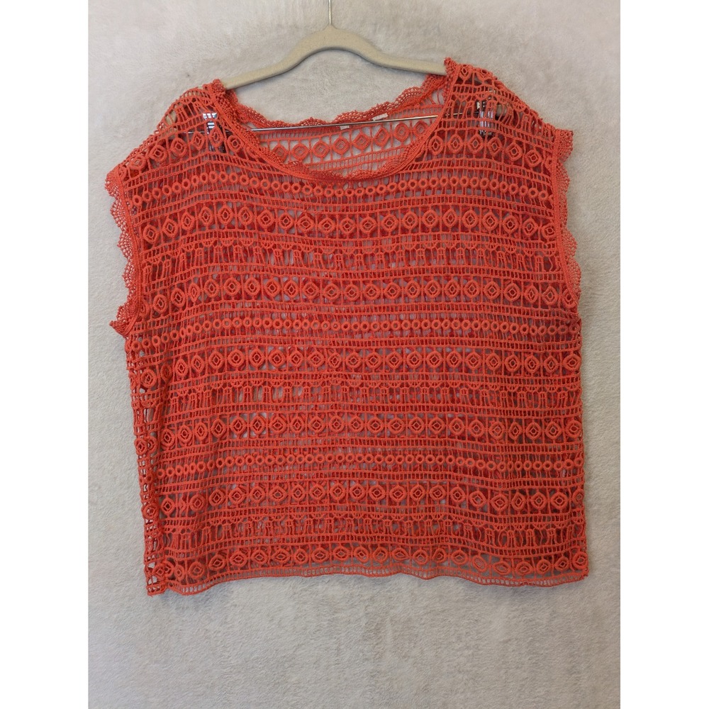 No‎ Brand Crochet Lace Top Women's 2X Orange Geometric Sleeveless Boho Festival